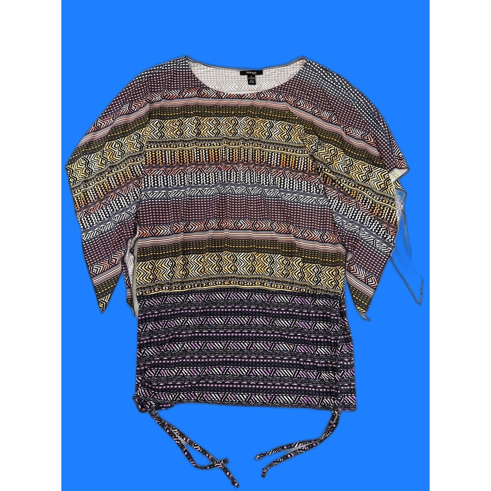 Style Co Geometric Print Tunic Top Womens 1X Multicolor Scoop Neck Short Sleeve